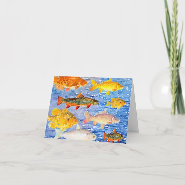 Un montón de peces en las tarjetas de notas marina (Anverso)