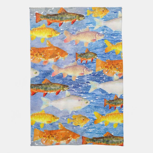Un montón de peces en las toallas de cocina marina (Vertical)