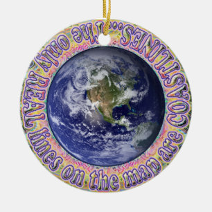 Un mundo. Ornamento del mapa de líneas costeras