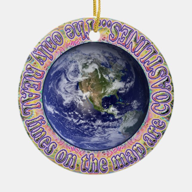 Un mundo. Ornamento del mapa de líneas costeras (Frente)