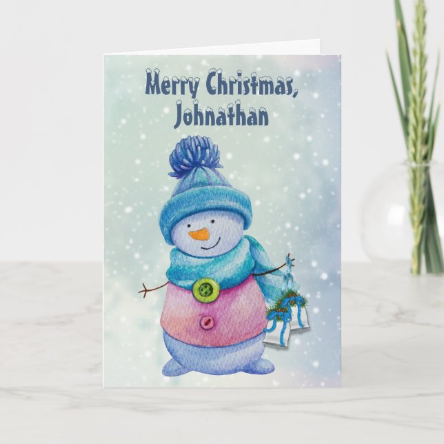 Un muñeco de nieve acariciando campanas de Navidad (Anverso)