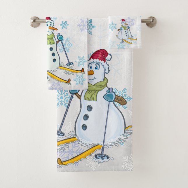 Un muñeco de nieve en el baño para toallas (In situ)