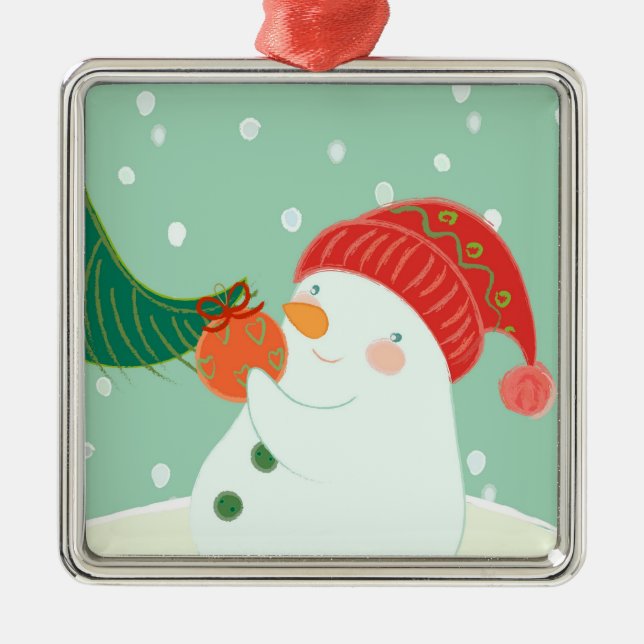 Un muñeco de nieve que cuelga un ornamento en un (Frente)