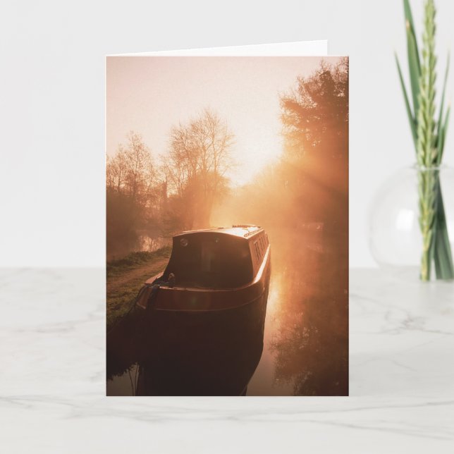 Un narrowboat en la tarjeta de felicitación del (Anverso)