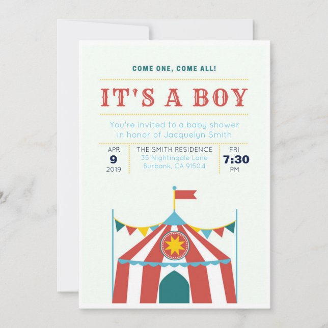 Un niño circo de invitación a Baby Shower (Anverso)