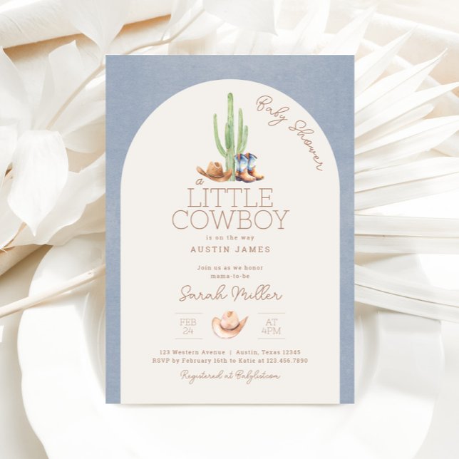 Un niño pequeño en camino a la invitación de Baby  (Little Cowboy Baby Shower Invitation)