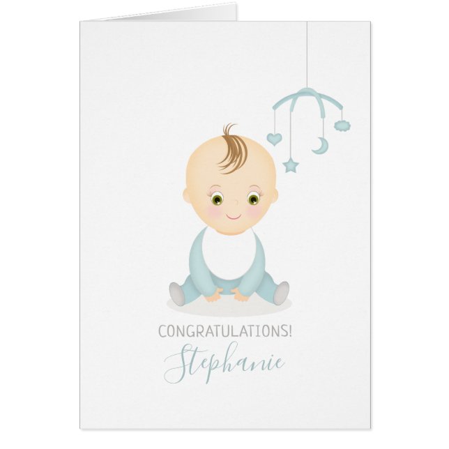 Un niño pequeño y su Baby Shower móvil (Frente)