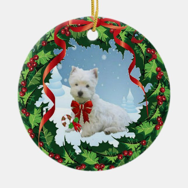 Un ornamento muy feliz del navidad de Westie (Frente)
