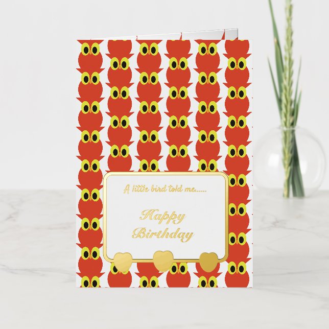 Un pajarito me dijo Lechuza Roja Feliz Cumpleaños (Anverso)