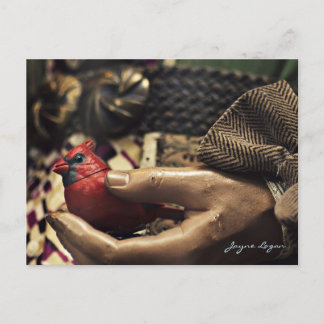 Un pájaro en la mano, postal (foto digital a color