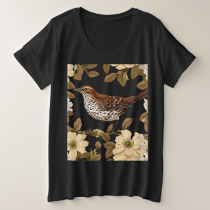 Un Pájaro Marrón Rodeado De Flores Rosas