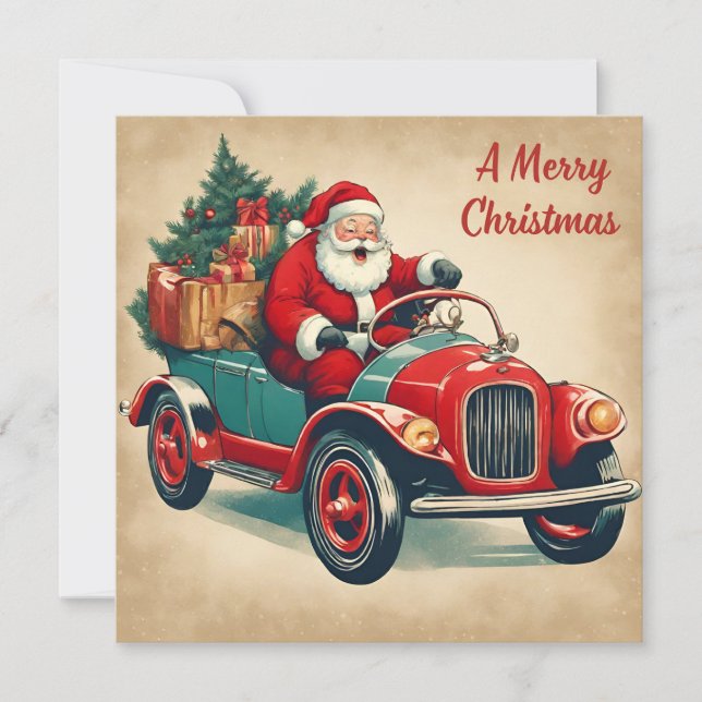Un Papá Noel Feliz de Navidad en un auto rojo (Anverso)