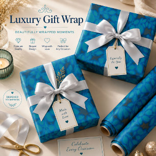 Un papel de regalo azul con un patrón de arte crea