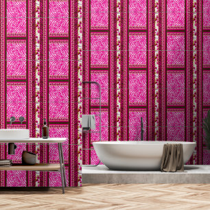 un papel pintado rosa y blanco con una cruz