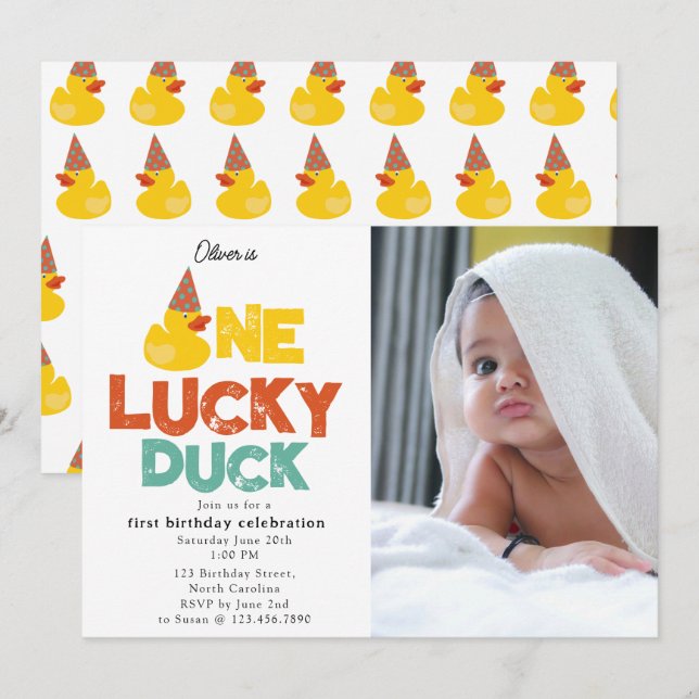 Un Pato Afortunado Invitación 1er Primera Cumpleañ (Anverso / Reverso)