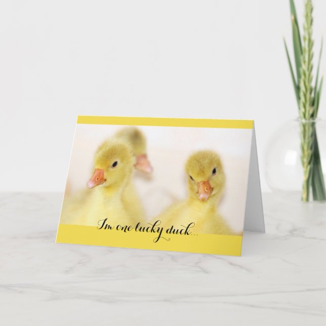 Un pato afortunado pensando en tu tarjeta (Anverso)