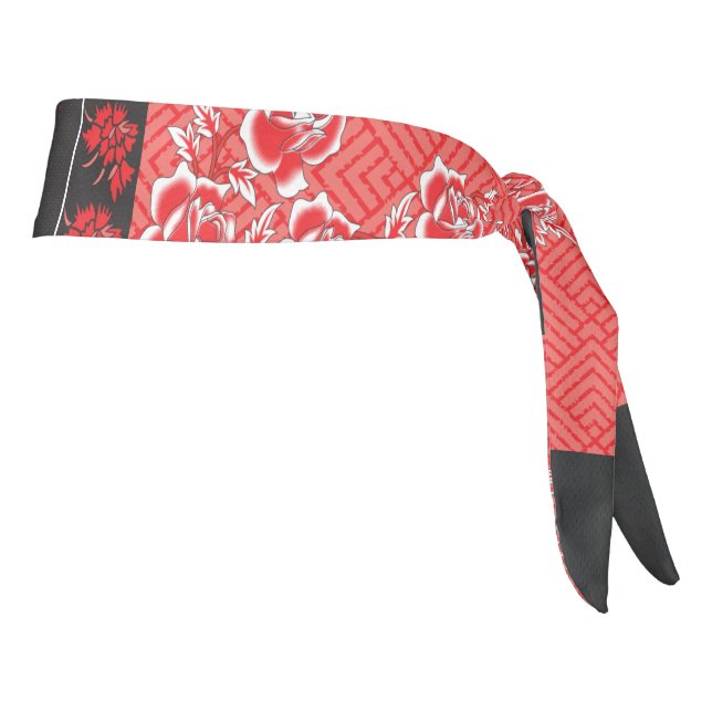 un patrón rojo y negro con flores sobre él (Girar 90)