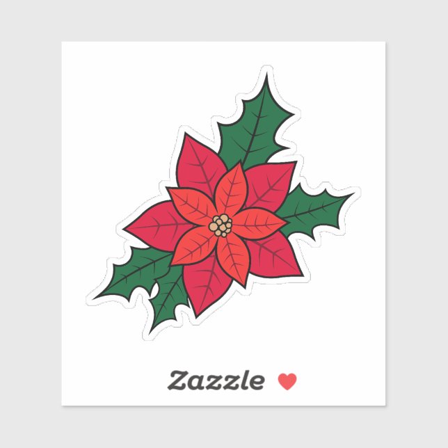Un pegatina con una poinsettia de Navidades naranj (Hoja)