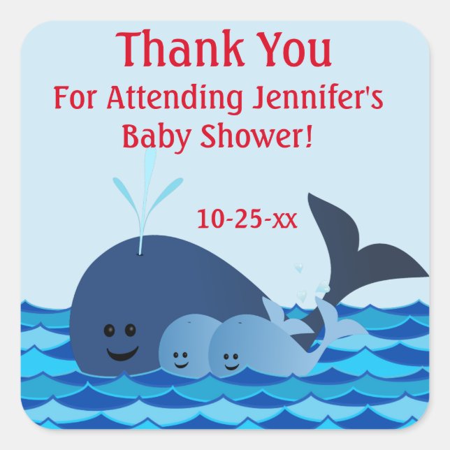 Un Pegatina De Baby Shower De Ballenas De Gemelos (Anverso)