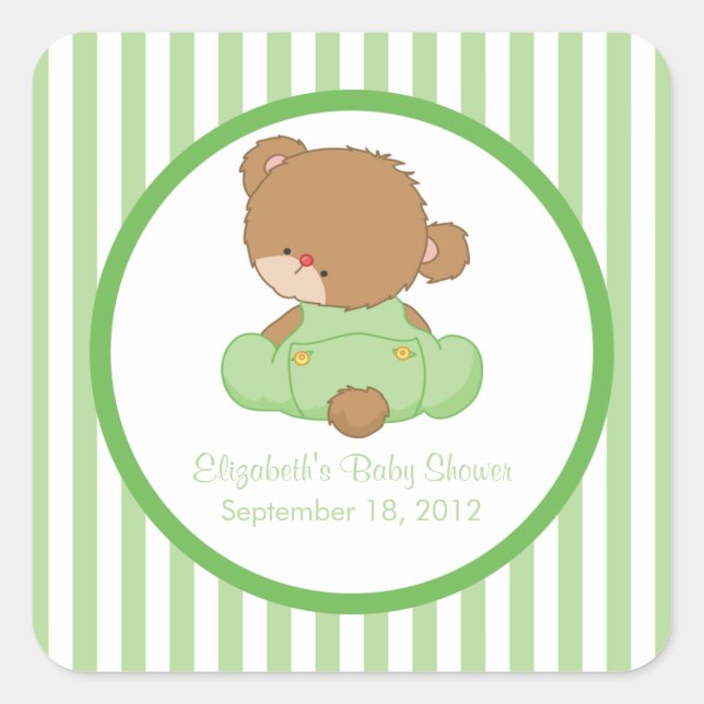 ¡Un Pegatina de Baby Shower Square de Teddy Bear l (Anverso)