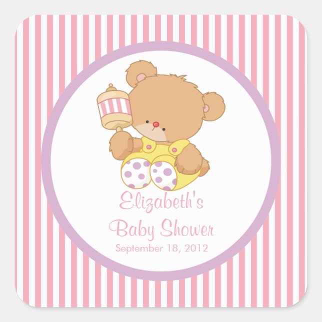 ¡Un Pegatina de Baby Shower Square de Teddy Bear l (Anverso)