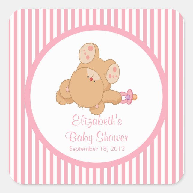 ¡Un Pegatina de Baby Shower Square de Teddy Bear l (Anverso)