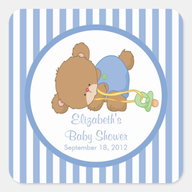 ¡Un Pegatina de Baby Shower Square de Teddy Bear l (Anverso)