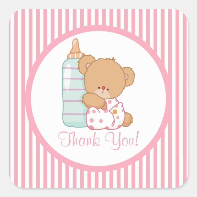 ¡Un Pegatina de Baby Shower Square de Teddy Bear l (Anverso)