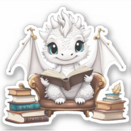 Un Pegatina de lectura de dragón blanco