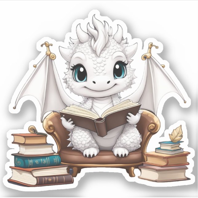 Un Pegatina de lectura de dragón blanco (Anverso)