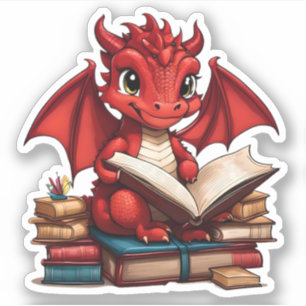 Un Pegatina de lectura de dragón rojo