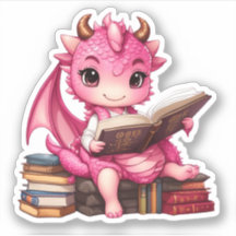 Un Pegatina de lectura de dragón rosa