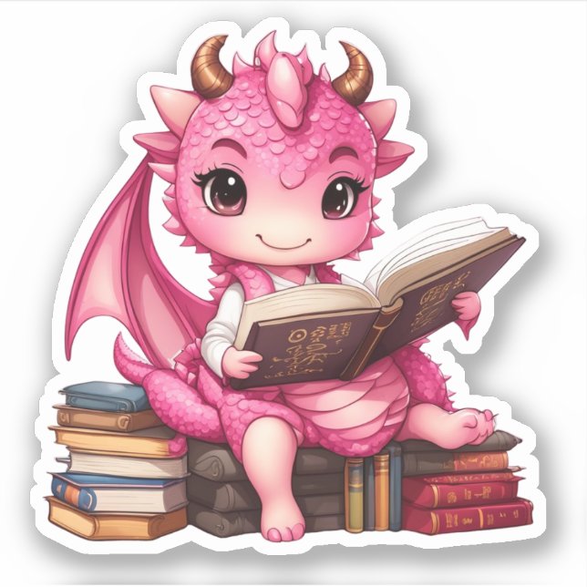 Un Pegatina de lectura de dragón rosa (Anverso)