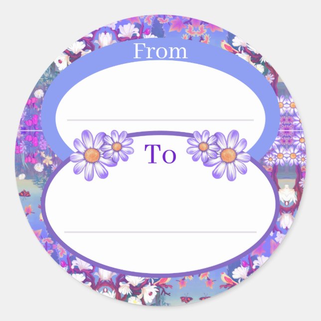 Un pegatina redondo clásico de Paraíso Púrpura (Anverso)