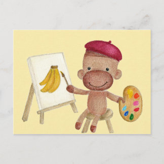 Un pequeño artista engancha la tarjeta postal del
