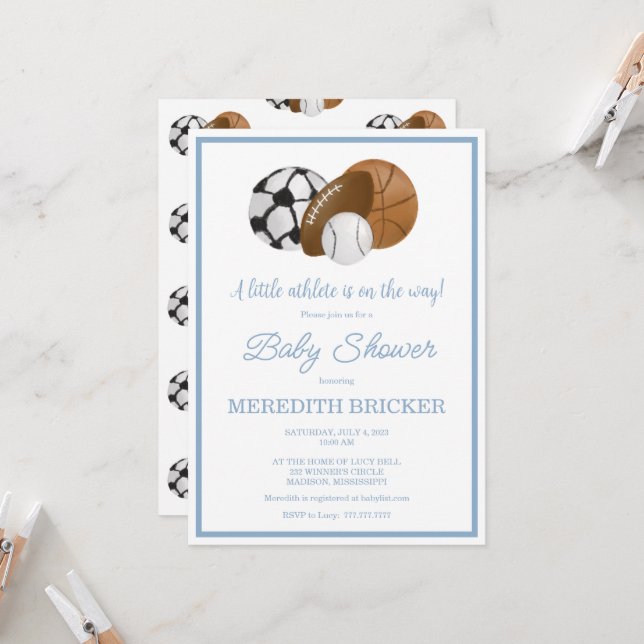 Un pequeño atleta viene en camino Invitación de du (Anverso/Reverso In Situ)