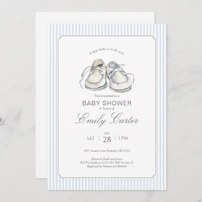 Un Pequeño Bebé Está En Camino De La Invitación De (Anverso / Reverso)