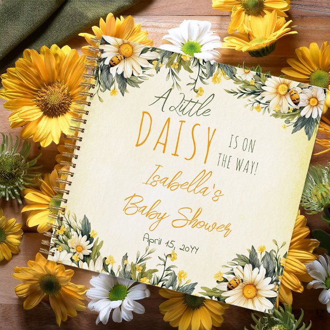 Un pequeño libro de invitados de Baby Shower con f ("A Little Daisy Is On The Way!" Daisies Floral Theme Girl Baby Shower Guest Book Notebook)