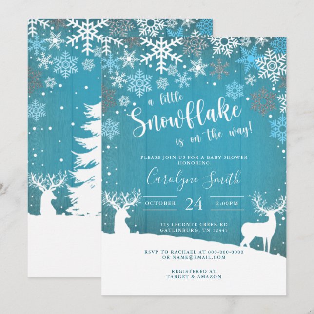 Un pequeño Navidad con copo de nieve Invitación a  (Anverso / Reverso)