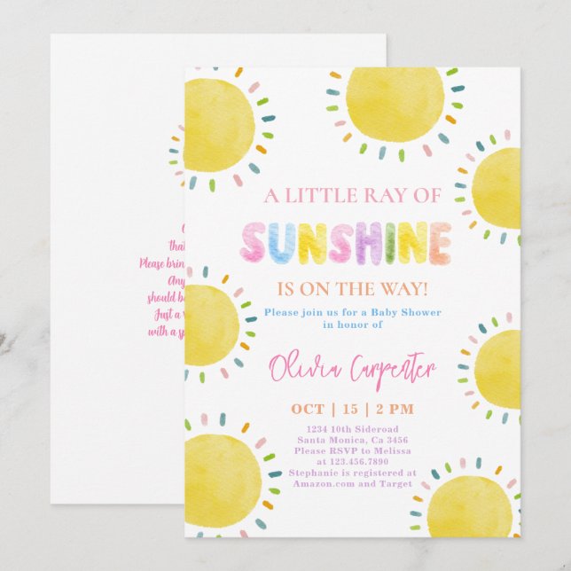 Un pequeño rayo de sol en Baby Shower Invitación (Anverso / Reverso)
