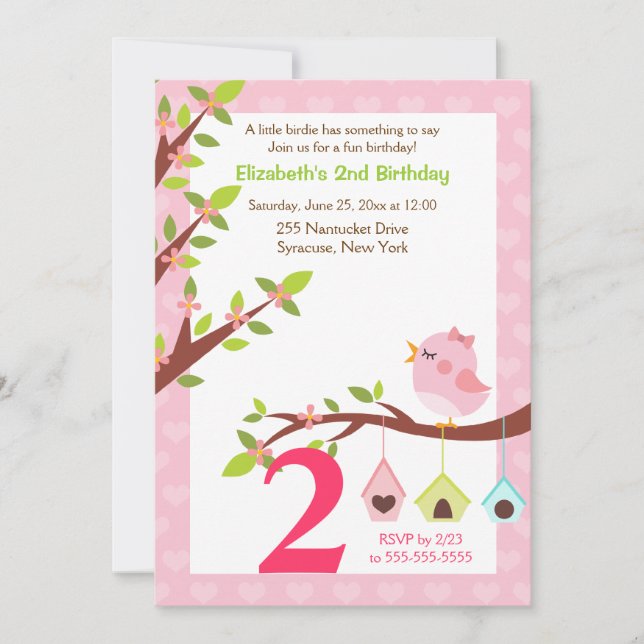 Un pequeño rosa de la invitación del cumpleaños (Anverso)