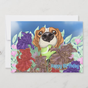 Un perro en un campo de flores. Tarjeta de Navidad