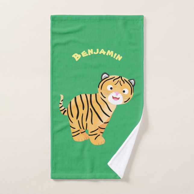 Un personalizado feliz del cachorro de tigre (Toalla de mano)