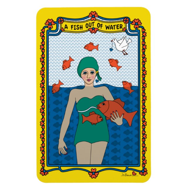 Un pez fuera del imán refrigerador Water_B_4x6 (Vertical)