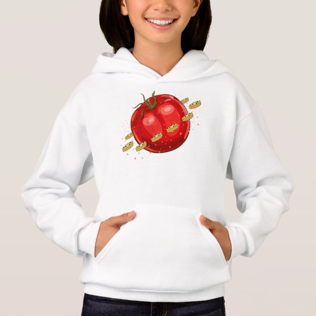 Un planeta de tomate con pizzas a su alrededor (Anverso)