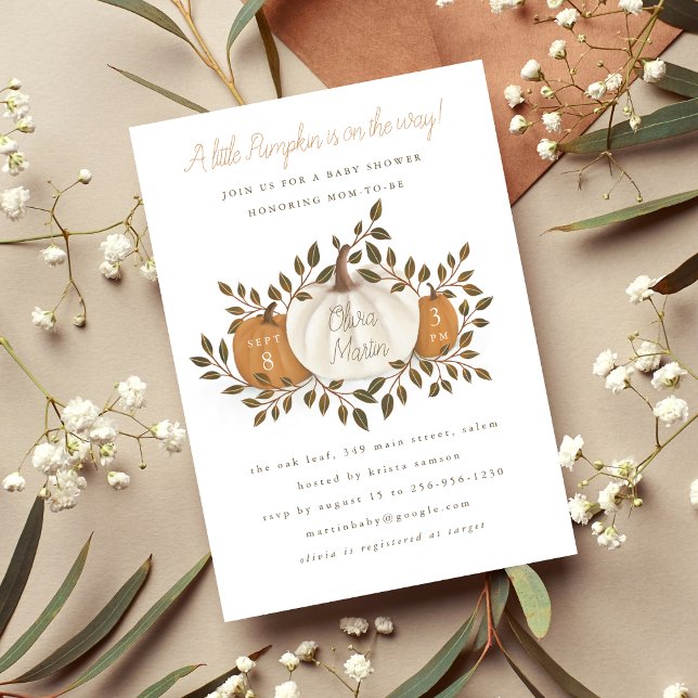 Un poco de calabaza cayó en la invitación de Baby  (This "A Little Pumpkin" Baby Shower Invitation is perfect for your chic, fall shower)