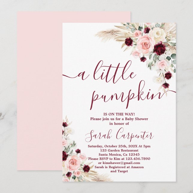 Un poco de calabaza pampas Baby Show Invitación (Anverso / Reverso)