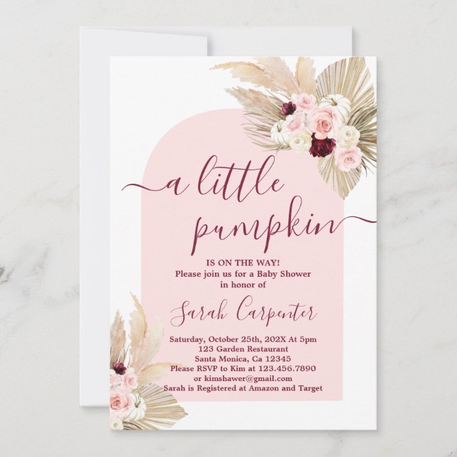 Un poco de calabaza pampas Baby Shower Invitación (Anverso)