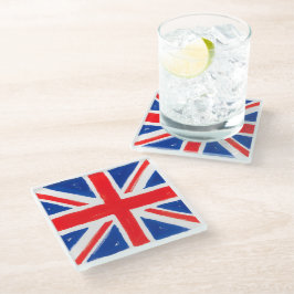 Un posavasos de vidrio con la bandera del Reino Un