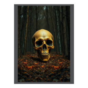 Un poster brillante de halloween de cráneo dorado